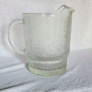 Vintage Indiana Glass Crystal Icicle Ice Frost Tree Bark Textured 64 oz Pitcher